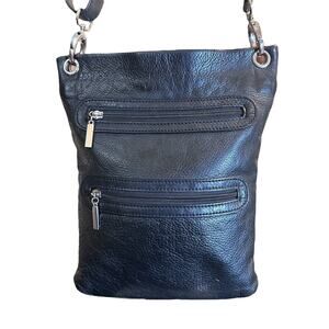 Margot Black Pebble Leather Slim 3-Zipper Crossbody Bag